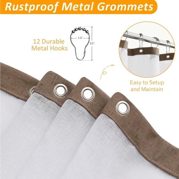 Naturoom Extra Long Shower Curtains 78” Tan Linen Shower Curtain with Liner Set - Picture 6 of 9